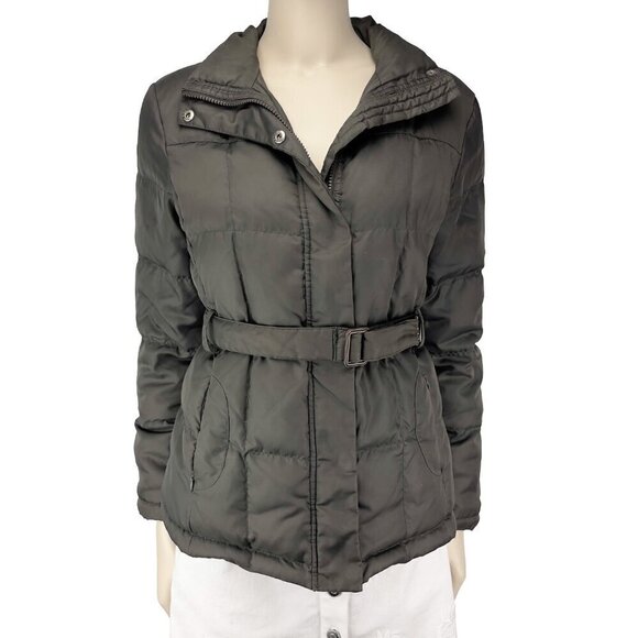 ESPRIT COLLECTION Quilted Down Feather Winter Puffer Belted Green Coat Size 4 - Picture 1 of 12